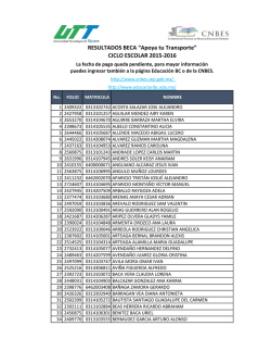 RESULTADOS BECA &ldquo;Apoya tu Transporte&rdquo; CICLO ESCOLAR 2015
