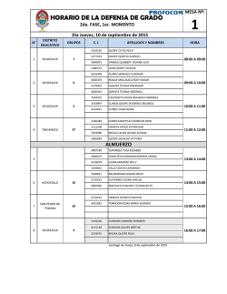 HORARIO DE LA DEFENSA DE GRADO