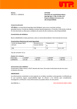 Norma: AWS A5.5 : E10018 D2 UTP 6018 Electrodo con