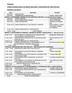 Programa - Curso Internacional de Neuro Urolog&iacute;a y Disfunci&oacute;n del