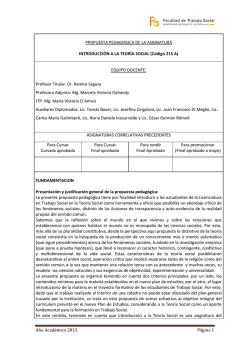Propuesta Pedag&oacute;gica Introducci&oacute;n a la Teor&iacute;a Social 2015