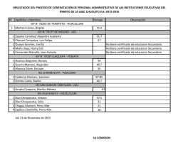 N&deg; Apellidos y Nombres Puntaje Observaci&oacute;n 1 Mamani Llanos