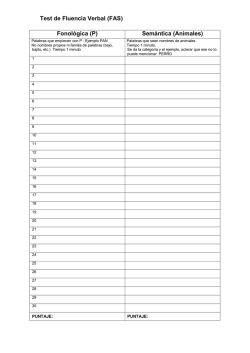 Test de Fluencia Verbal (FAS) Fonol&oacute;gica (P) Sem&aacute;ntica (Animales)