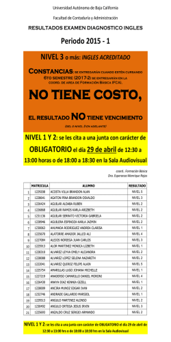 Resultados Examen Diagn&oacute;stico 2015-1