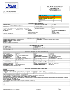HOJA DE SEGURIDAD PRODUCTO: FORMALDEHIDO CLAVE: FL