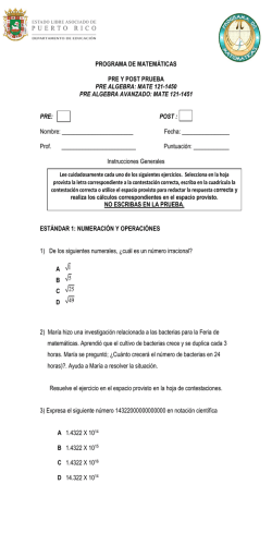 PROGRAMA DE MATEM&Aacute;TICAS PRE Y POST PRUEBA PRE