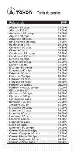 Tarifa de precios - Laboratorio Taxon