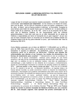 REFLEXION SOBRE LA MEDICINA ESTETICA Y EL