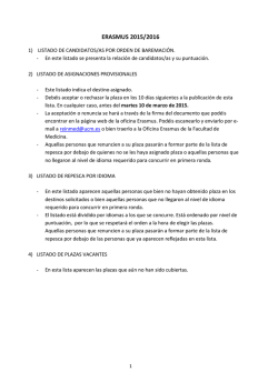 ERASMUS 2015/2016 - Facultad de Medicina