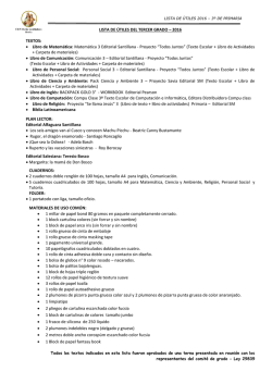 LISTA DE &Uacute;TILES DEL TERCER GRADO &ndash; 2016 TEXTOS: &bull; Libro