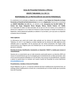 Aviso de Privacidad Visitantes a Oficinas GRUPO TABLAMAX, S.A.