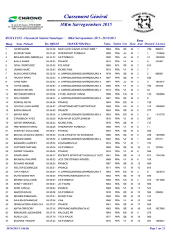 Classement G&eacute;n&eacute;ral 10Km Sarreguemines 2015
