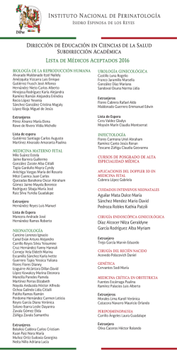Lista de M&eacute;dicos Aceptados 2016 - Instituto Nacional de Perinatolog&iacute;a