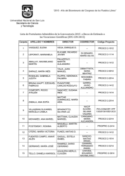 Lista de Postulantes Admisibles de la Convocatoria 2015 a Becas