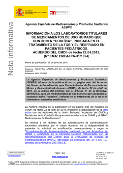 Informaci&oacute;n a los Laboratorios Titulares de Medicamentos de Uso
