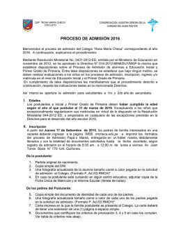 PROCESO DE ADMISI&Oacute;N 2016 - Colegio Rosa Mar&iacute;a Checa