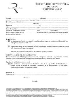 Solicitud Convocatoria de Junta. Art&iacute;culo 169 LSC.