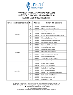 horarios para asignaci&oacute;n de plazas pr&aacute;ctica cl&iacute;nica iii