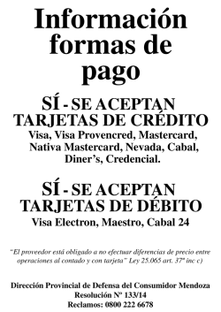 S&Iacute;- SE ACEPTAN S&Iacute;- SE ACEPTAN TARJETAS DE CR&Eacute;DITO S&Iacute;