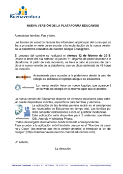 NUEVA VERSI&Oacute;N DE LA PLATAFORMA EDUCAMOS Apreciadas