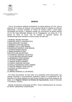 Anuncio con las personas Admitidas y plazo de presentaci&oacute;n de la