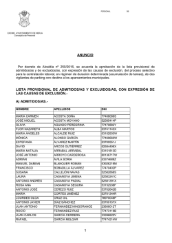 Anuncio lista provisional de admitidos/as y excluidos/as del proceso