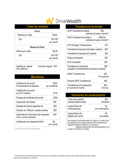 Tasas de comisi&oacute;n Transferencia de fondos Miscel&aacute;neo Honorarios