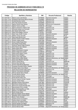 proceso de admision 2016-01 para beca 18 relaci&oacute;n de ingresantes