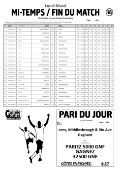 Mi-temps/Fin + Pari du jour