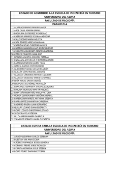 Listado de Estudiantes admitidos paralelo A Matutino