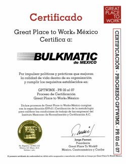 Certificado - Bulkmatic de M&eacute;xico