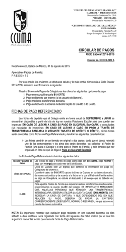 Circular de Pagos 2015-2016 - Colegio Cultural M&eacute;xico Arag&oacute;n