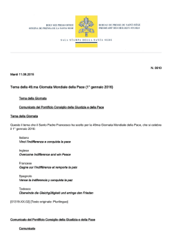 Tema della 49.ma Giornata Mondiale della Pace (1&deg; gennaio 2016)