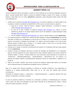 INSTRUCCIONES PARA LA INSTALACION DE GANSOFT M&Oacute;VIL 3.0