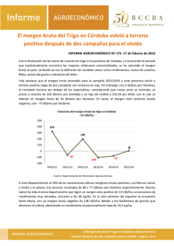 El margen bruto del Trigo en C&oacute;rdoba volvi&oacute; a terreno positivo