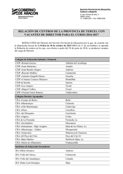 Relaci&oacute;n de centros con vacantes de director en Teruel