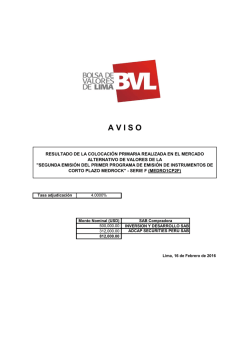 Resultado de Colocaci&oacute;n Primaria de 2da. Emisi&oacute;n del 1er