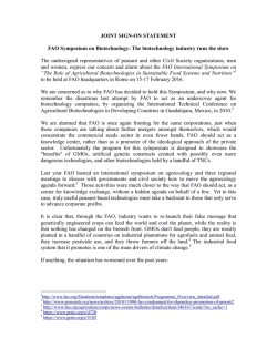 JOINT SIGN-ON STATEMENT FAO Symposium on Biotechnology