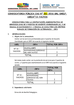 coordinador de manteniemiento, cocinero crfa - UGEL 13