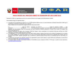 resultados del proceso &uacute;nico de admisi&oacute;n de los coar 2016