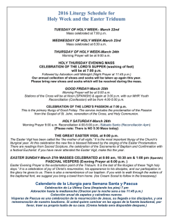 2016 Liturgy Schedule for Holy Week and the Easter Triduum