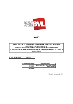 Resultados de Colocaci&oacute;n de la 1ra. Emisi&oacute;n del 1er. Programa de