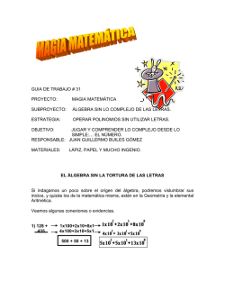 GUIA DE TRABAJO # 31 PROYECTO: MAGIA MATEM&Aacute;TICA