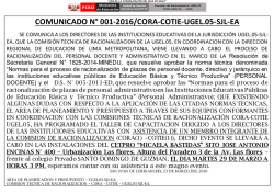 COMUNICADO N&deg; 001-2016/CORA-COTIE-UGEL.05-SJL-EA