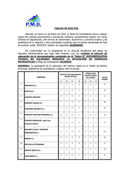 VALORACION SOBRE B Y CONVOCATORIA APERTURA SOBRE
