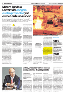 Minera ligada a LarrainVial congela cuatro proyectosy se