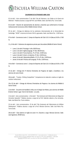 Calendario Abril 2016 - Escuela William Caxton
