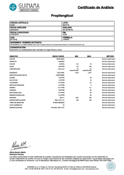 Certificado de An&aacute;lisis Propilenglicol