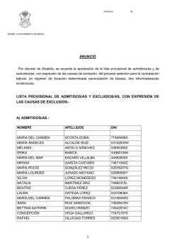 Anuncio lista provisional de admitidos/as y excluidos/as del proceso