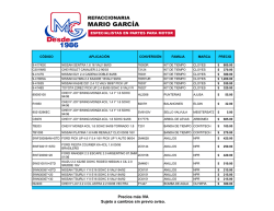 Sujeto a cambios sin previo aviso. Precios m&aacute;s IVA
